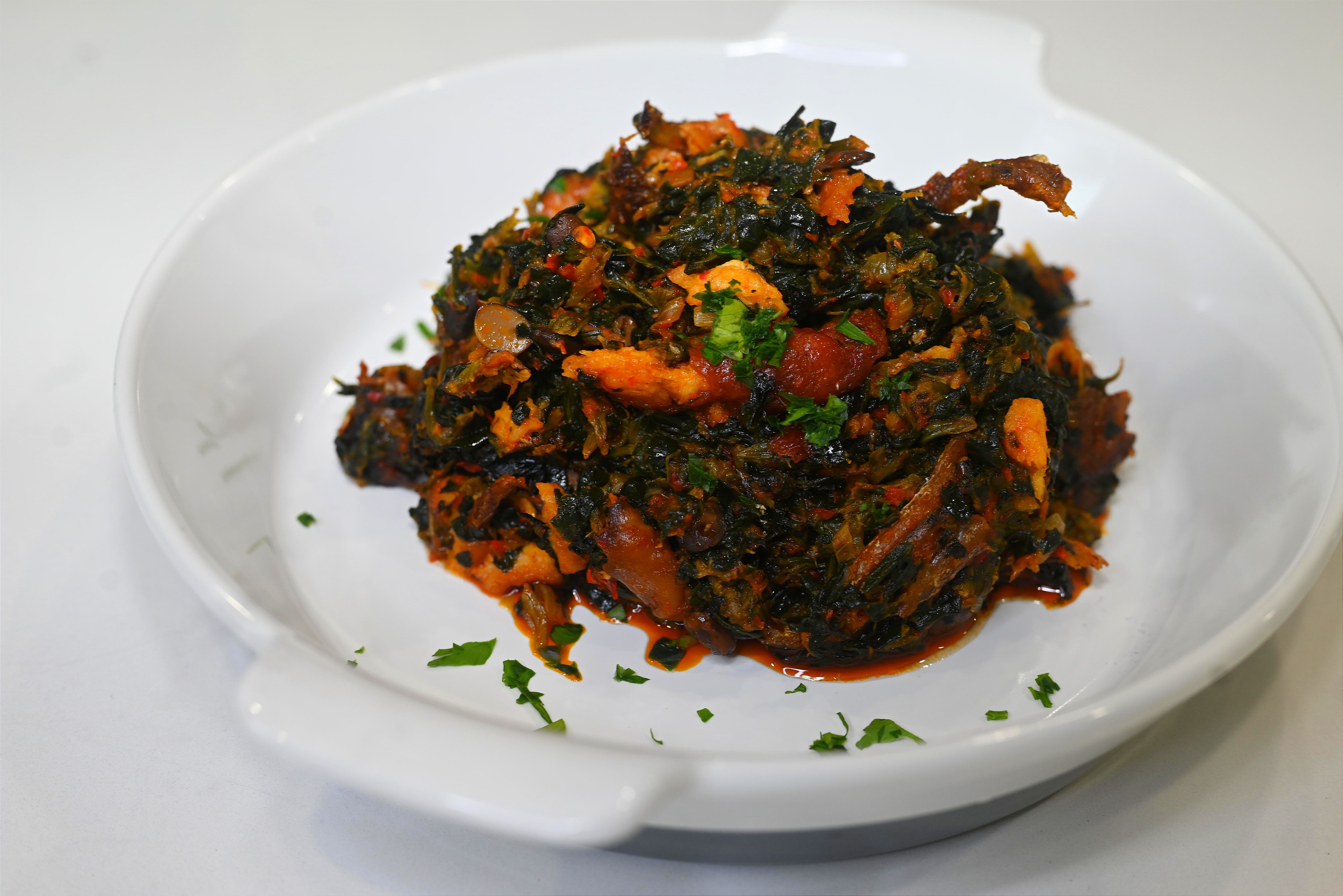 Eforiro (with 2 pieces of goat meat and one swallow)